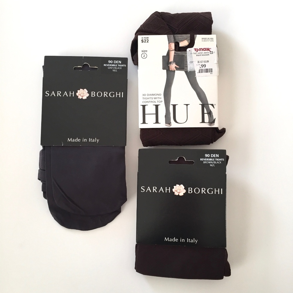 Sarah Borghi and HUE Tights  3 Pairs Size M /L NWT